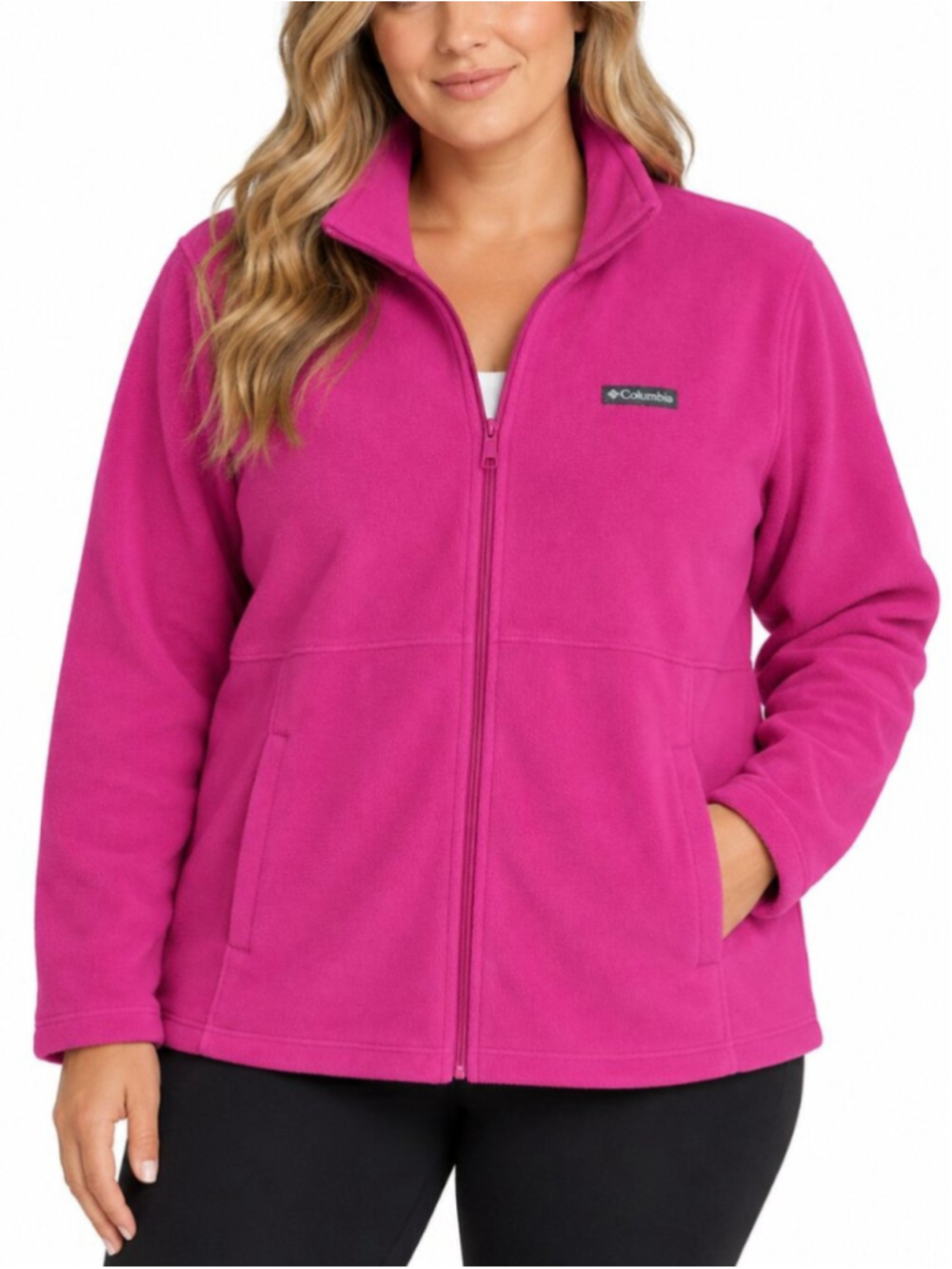 COLUMBIA Benton Springs Full Zip Fleece Jacket Pink 2X Plus Size Outdoor Cozy